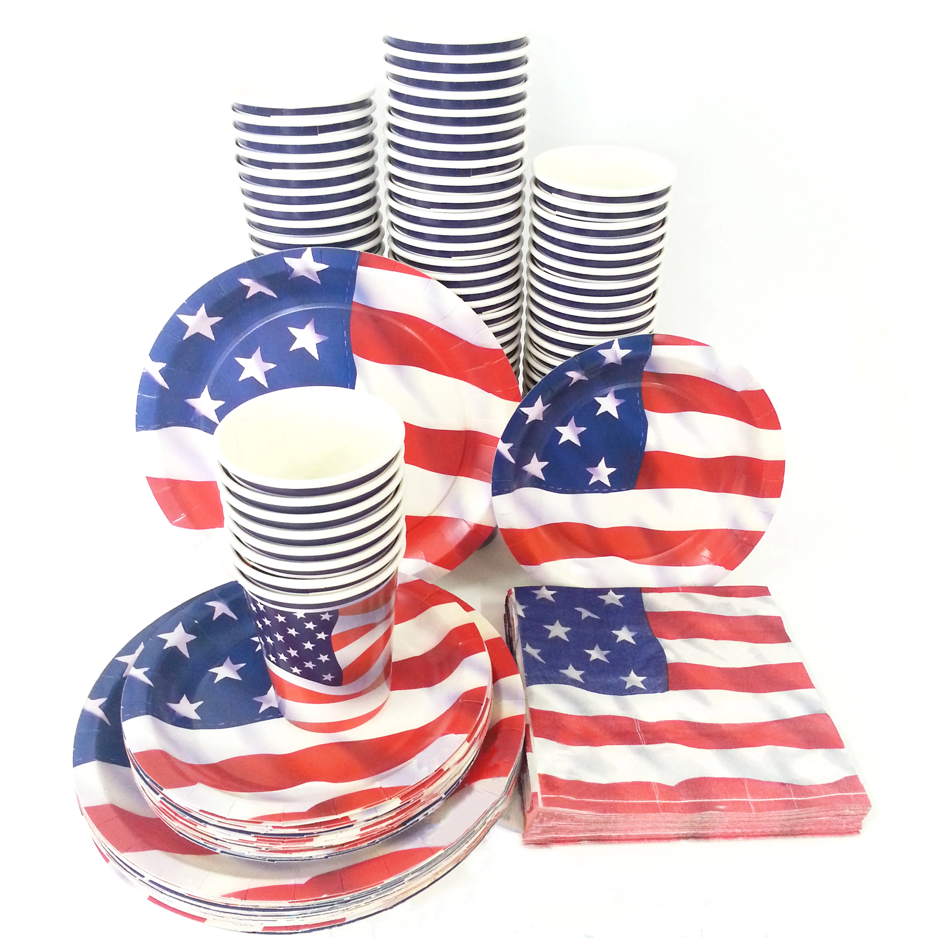 

4th of July Day Decorations American Independence Day Stars And Stripes Disposable Tableware Sets Paper Plates Cups Party Suppli