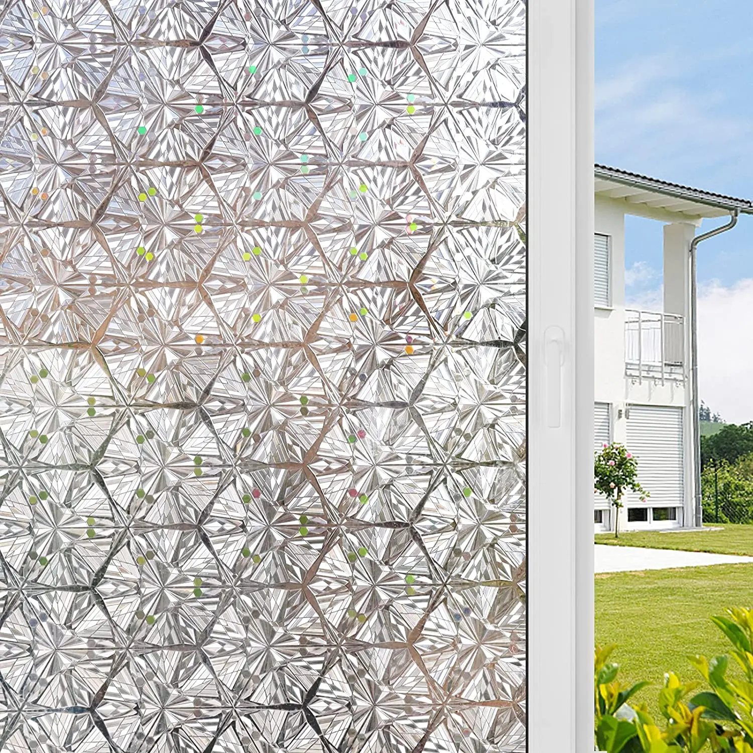 

YaJing Privacy Stained Window Film 3D Frosted Decorative Glass Self-adhesive Film Static Cling Rainbow Window Stickers for Home