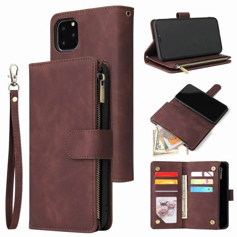 

Zipper Phone Case is For iPhone 12 Pro Mini Max 11 X Xs Xr Multi-Card Phone Holster Multi-function Bracket Flip Phone Case