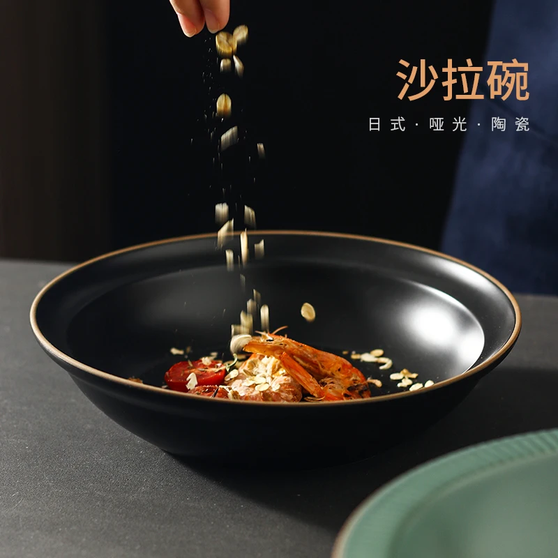 

Simple Ceramic Large Bowl Dinner Plate Matte Soup Bowl Salad Bowl Net Red Creative Instant Noodle Bowl