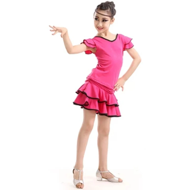 Детское платье для латинских танцев костюм с v образным вырезом и короткими