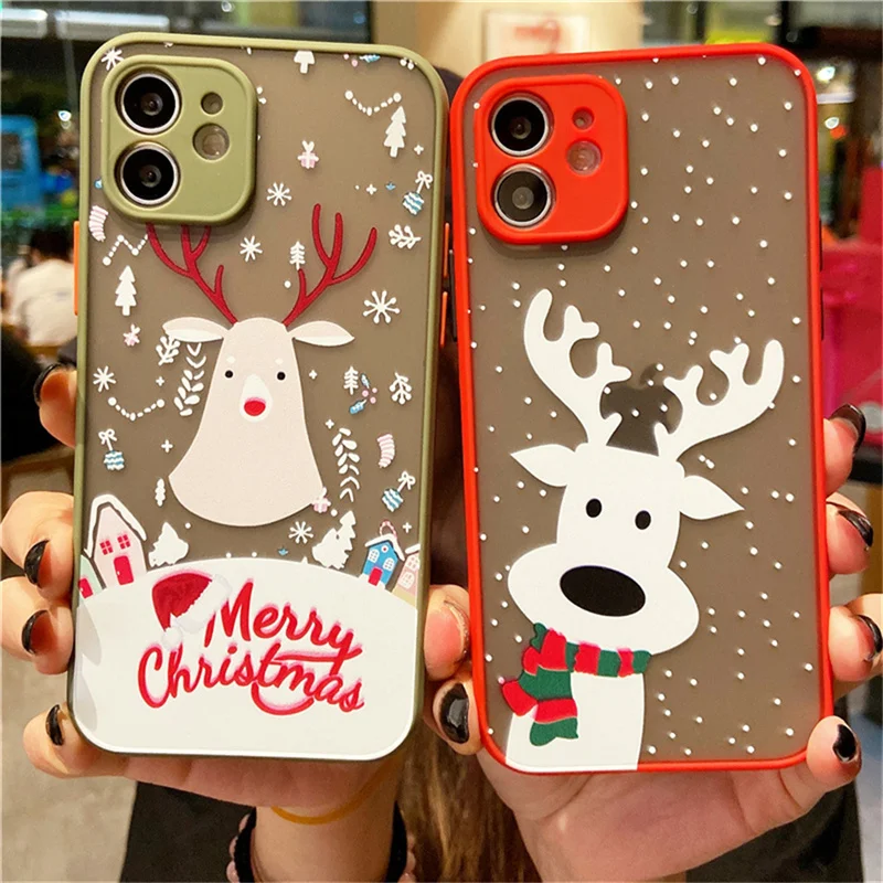 

Merry Christmas Case For iPhone 11 12 13 Pro Max Mini Cartoon Deer Capas For XS X XR SE 2020 7 8 Plus TPU