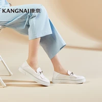 kangnai flats women shoes genuine cow leather tassel chunky loafers slip on ladies casual shoes