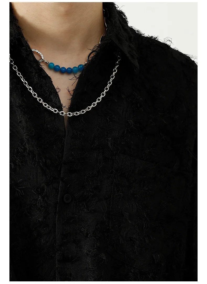 

Autumn Men's Chain Necklace Design Loose Casual Shirt Korean Streetwear Hip Hop Oversize Black White Dress Shirts Tops for Man