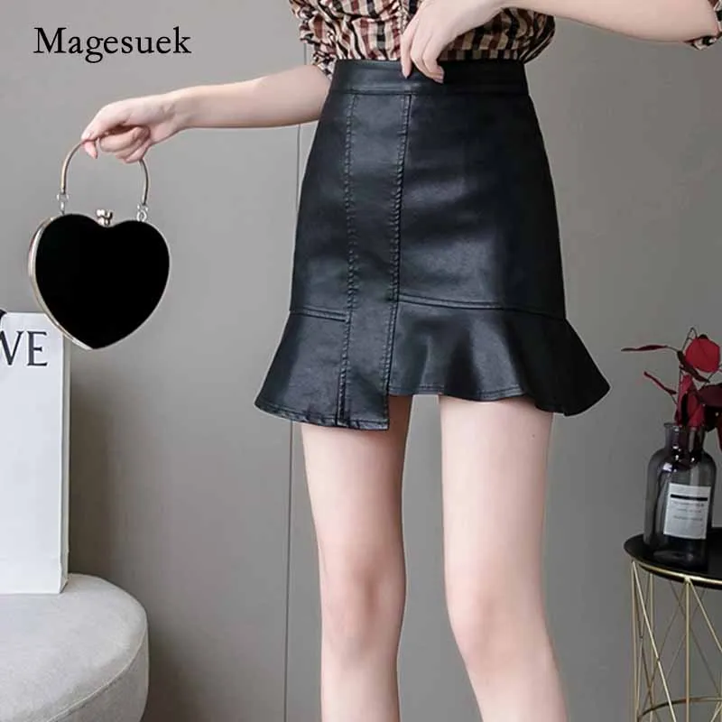 

2020 осенне-зимняя женская повседневная юбка для похудения с высокой талией, трапециевидная юбка из искусственной кожи, противоскользящая ко...