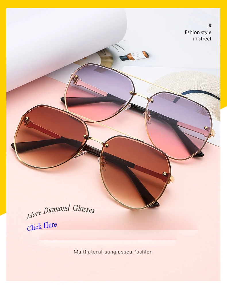 

Gradient Rivet Big Glasses Shinning Diamond Shades Sunglasses Thin Women Brand