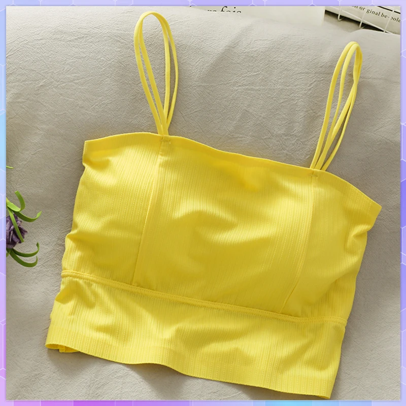 

Сексуальные укороченные топы, однотонная женская майка, Женский базовый жилет 2021, футболка на бретельках, укороченная с наполнителем, топ-б...