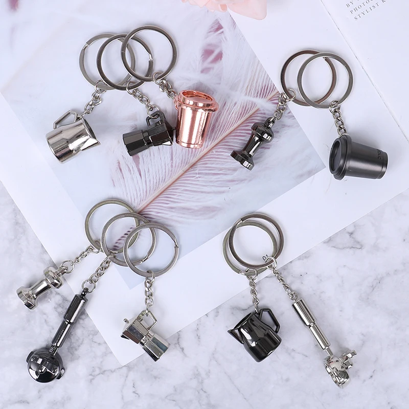 Creative Coffee Keychain Portable Coffee Machine Pitcher Keyring Coffee Handle Keyring Portable Coffeeware Accessories Gift