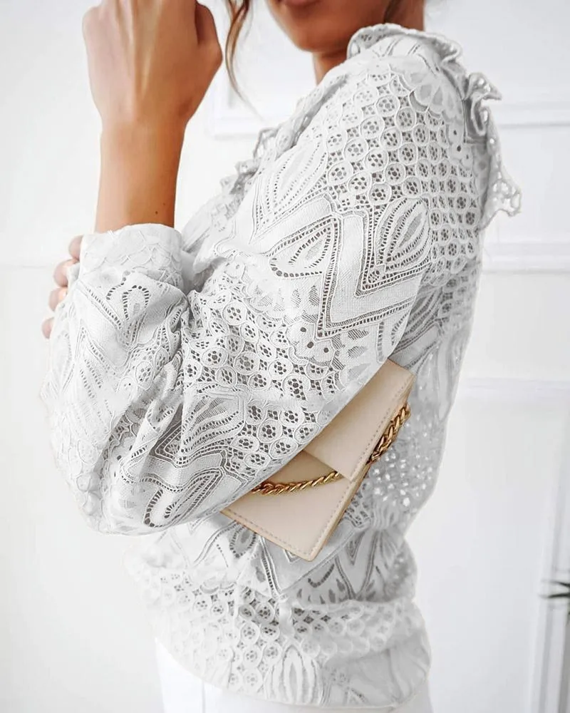 Кружевная рубашка для женщин 2021 Осень Элегантная Модная одежда с длинными