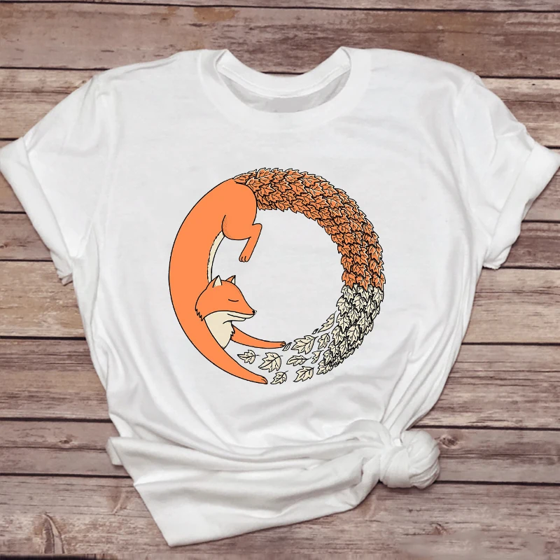 

Women T-shirts Cartoon short sleeve casual 90s cute Fox Animal Ladies Print Graphic T Top Lady Shirt Female Tee T-Shirt