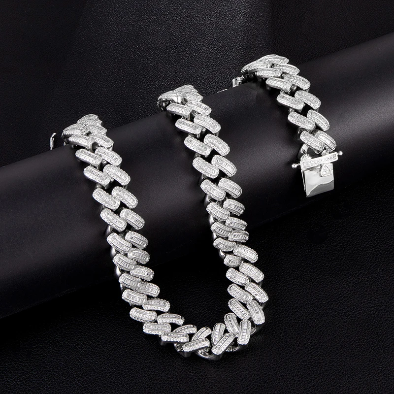 

D&Z Hip Hop 1 Set Iced Out Bling CZ Cuban Link Necklaces Prong Paved AAA+ Zircon Chain Collier For Hipster