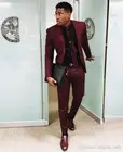 Элегантный бордовый облегающий мужской костюм под заказ, элегантный смокинг, свадебвечерние пиджак, костюм-Двойка для мужчин