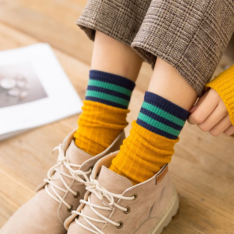10 пара/лот Сезон осень-зима Хлопковые женские носки Модные дышащие в полоску