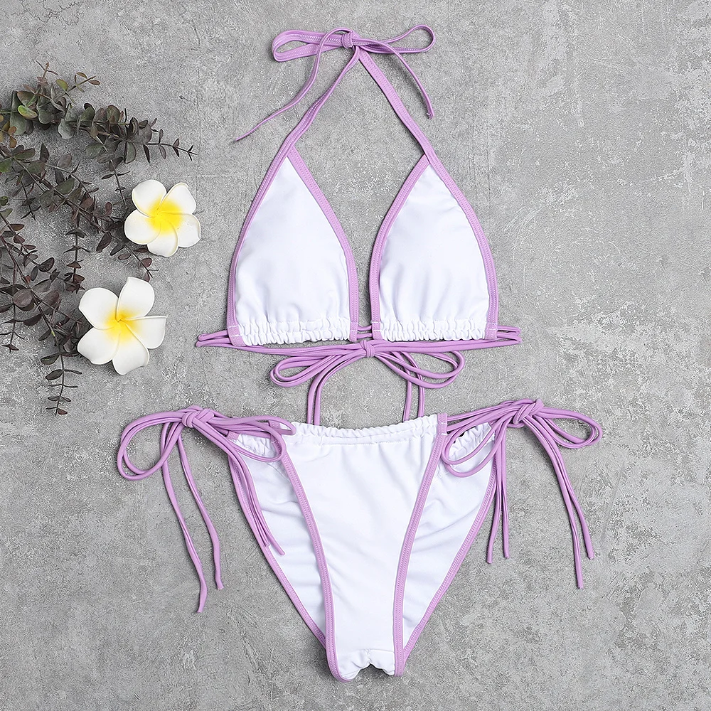 

Solid Sexy Push Up Padded Micro Bikini 2021 High Cut Thong Women Brazilian Bikini Two Piece Tied String Bottom Biquini Swimsuit
