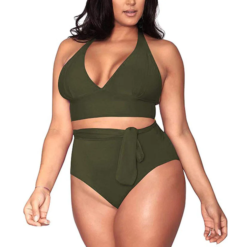 Купальник-бикини женский однотонный на широких бретелях L-4Xl размера плюс 2020 Z0310