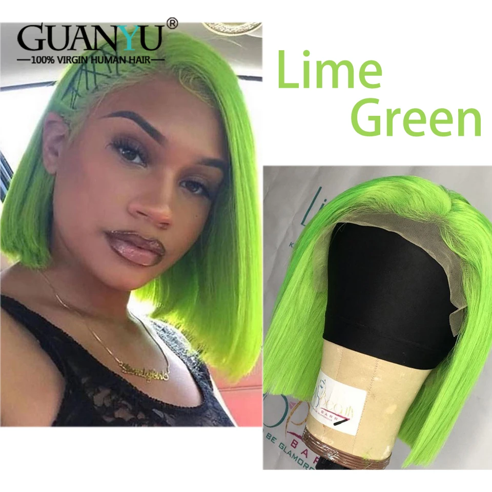 

Lime Green Human Hair Wigs Remy Pre Plucked 13X4 Lace Front Wig Short Bob Wig For Black Women
