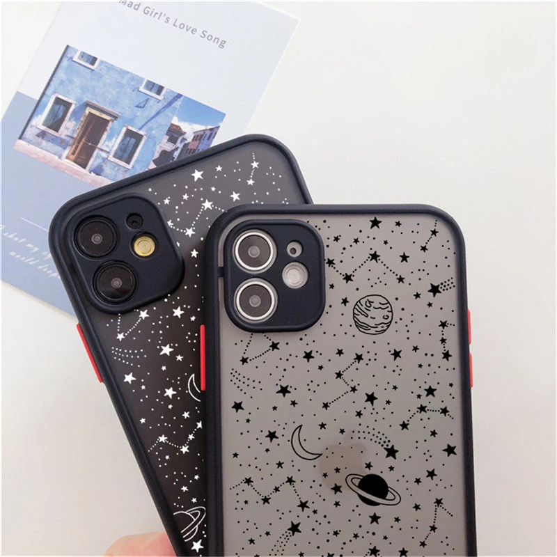 Starry Sky Matte Phone Case For iPhone 12 Pro Max 14 13 11 Pro Max 7 8 Plus XS Max XR 12Mini SE2020 Art Planet Transparent Cover