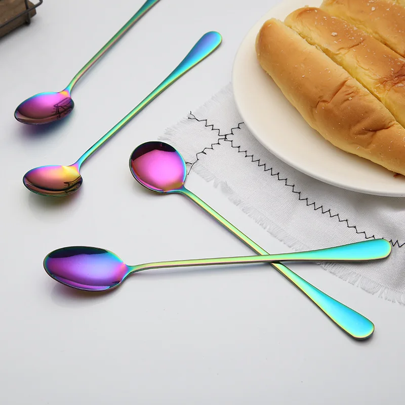 

6pcs Stainless Steel Ice Spoon Mixing Spoon 19cm Rainbow Ice Cream Spoon Mug Coffee Spoon