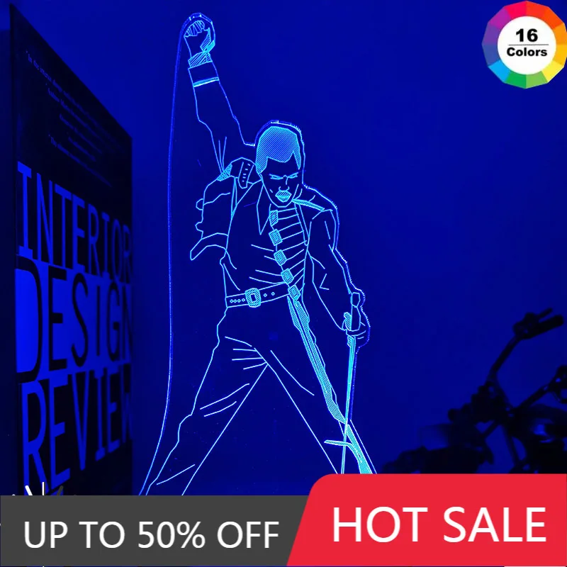 

3D Led Night Light Lamp British Singer Freddie Mercury Figure Nightlight for Office Home Decoration Best Fans Gift Dropshipping