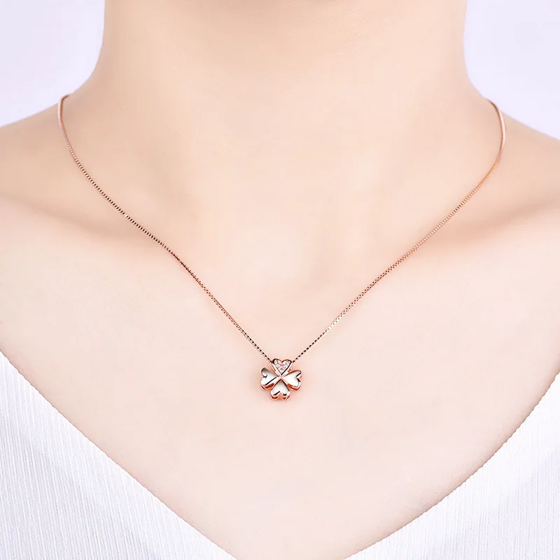 Модные ювелирные изделия лаконичный четырехлистный клевер Сердце CZ кулон