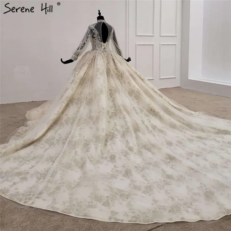 Роскошное Свадебное платье с высоким воротом 2021 расшитое бисером блестками