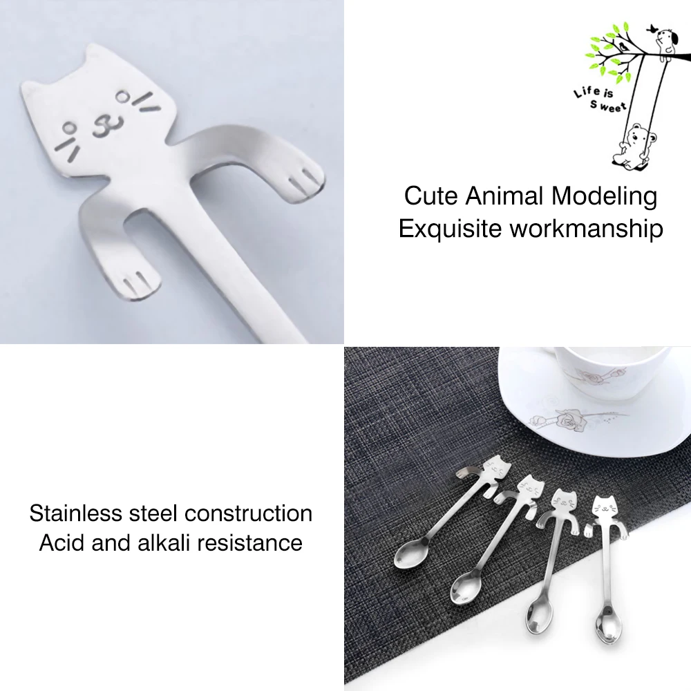 Милая кофейная ложка медведь кошка собака чайная с длинной ручкой столовые