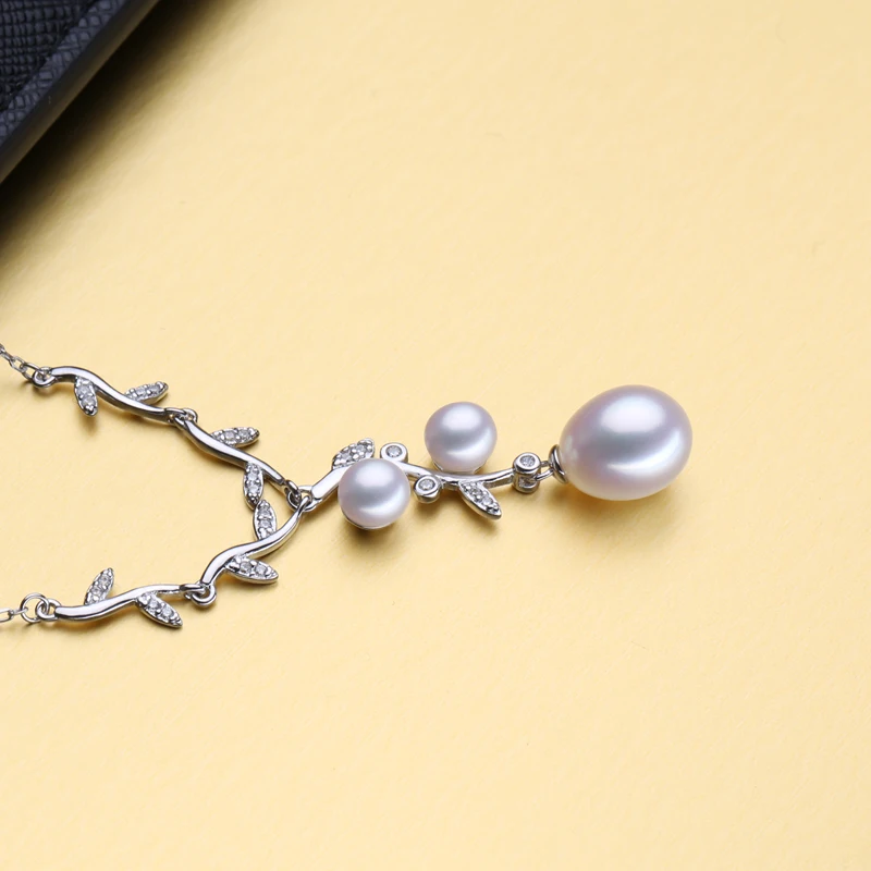 FENASY 925 Sterling Silver Bohemian Three Beads Pearl Pendant Necklace For Women Chain Wedding Engagement Jewelry | Украшения и