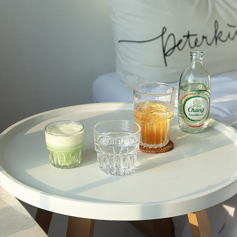 

2021 New Coffee Latte Glass Fat Stacking Cup Ins Simple Japanese Milk Cold Drink Cup Glass