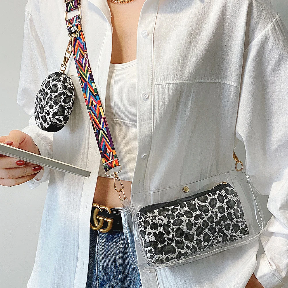 

Women Fashion Leopard Printing Transparent Shoulder Crossbody Messenger Bag Casual Ladies Clutch Round Coin Purse Composite Bags