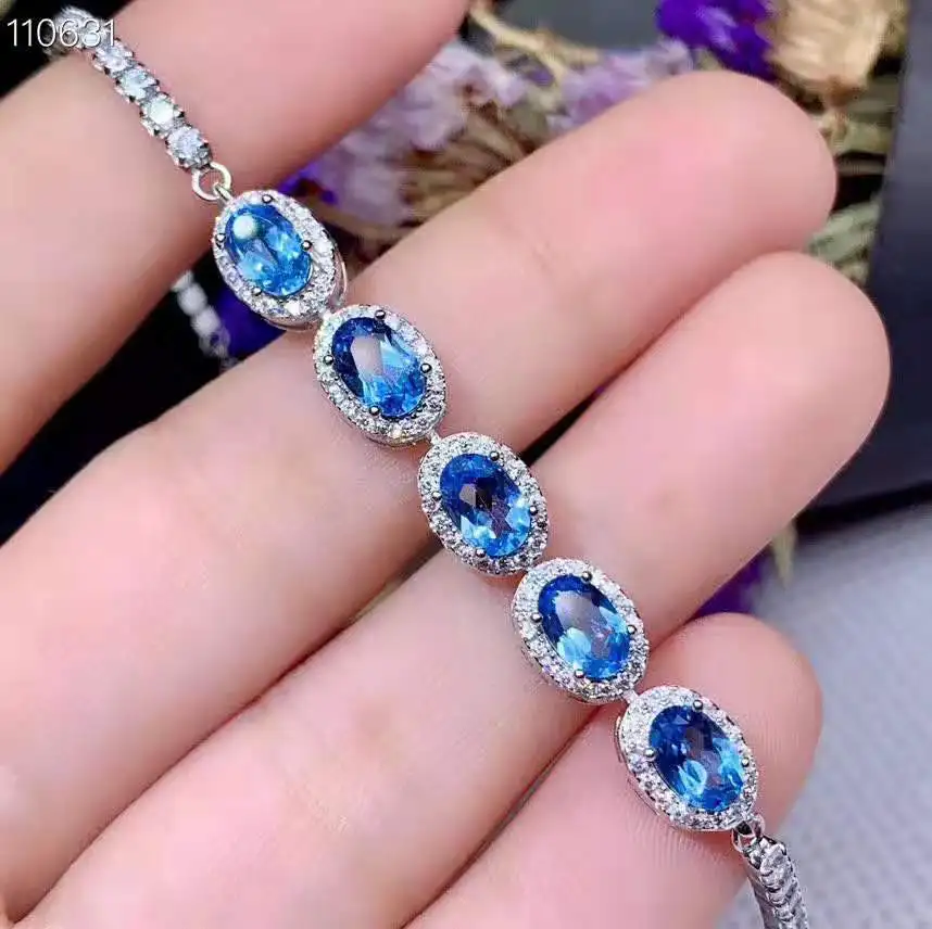 Серебряный ювелирный браслет S925 с натуральными синими драгоценными камнями |
