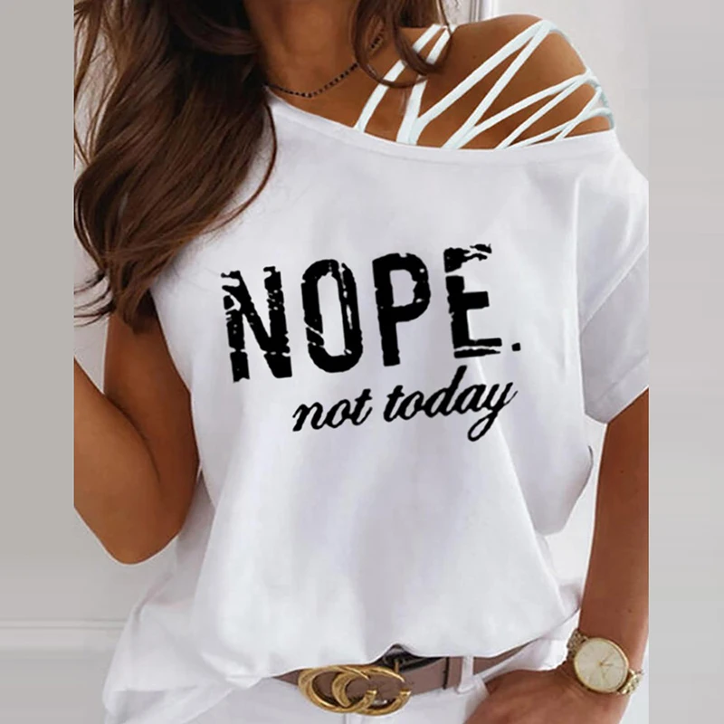 

Summer Fashion Women Sexy Hollow Out Off-shoulder Printed T-shirts Casual Short Sleeves O Neck Loose Pullover Elegant Slim Tops