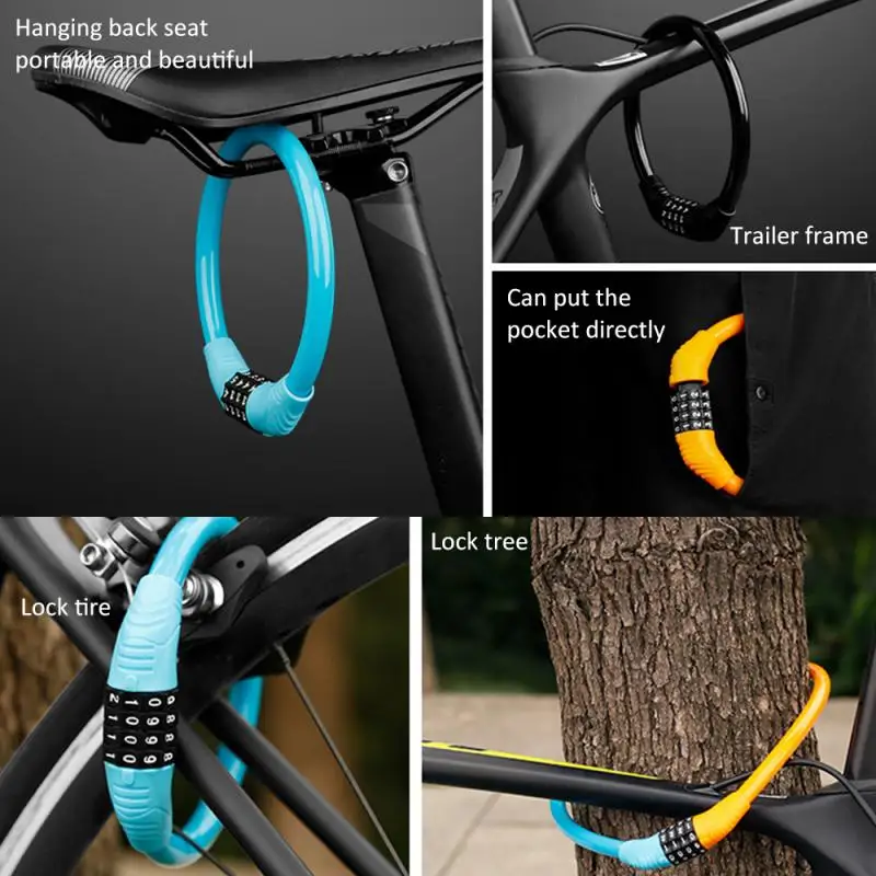 

Mountain Bike Lock 4 Digit Code Combination Bicycle Security Lock Bicycle Ring Password Lock Anti-theft Lock Cycling Equipment