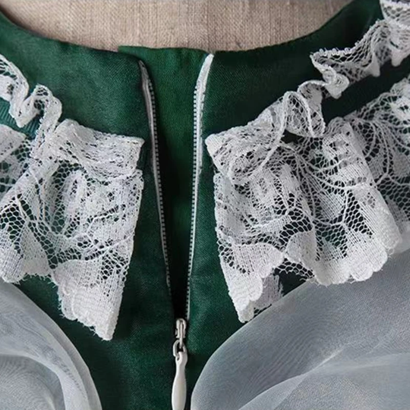 

0-8Y Summer Lolita Spanish Green Lace Mesh Bow Short Sleeve Ball Gown Dress For Baby Girls Birthday Party Turkey Easter