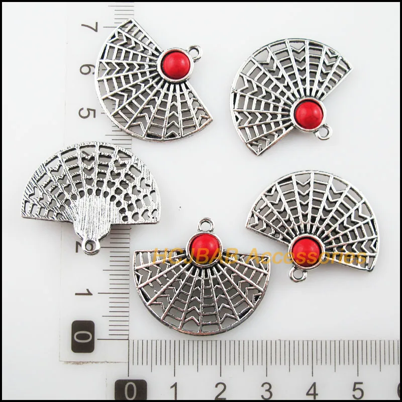 Мода 8 шт. новый вентилятор паутина Подвески тибетский серебристый цвет красный