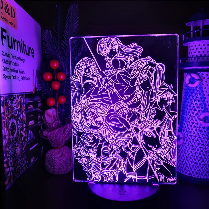 

No Game No Life Acrylic 3D Illusion Lamp Anime LED Night Light Bedroom Decor Kids Table Lamp Home Decoration Lampara Manga Gifts