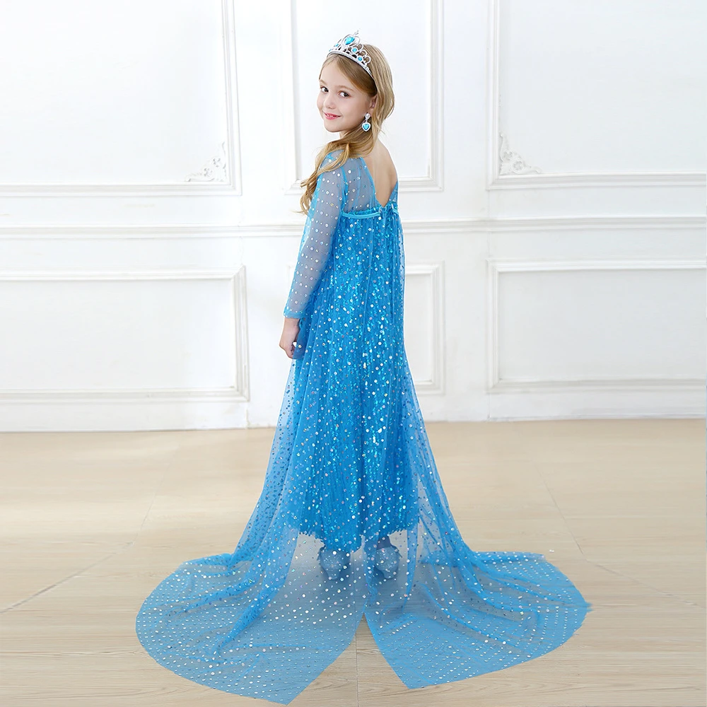 Костюм на Хэллоуин Рождество синее платье Эльзы для девочек детское выпускного