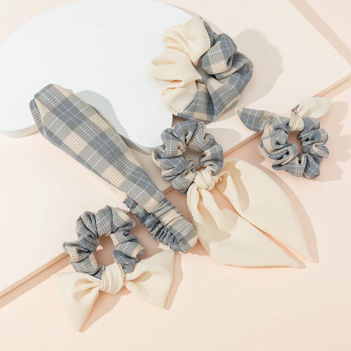 

Hair Tie Ribbon Bow Hair Tie Color Block Plaid Hair Accessories Set