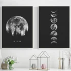 Плакат с полной луной, настенное художественное оформление, принты фаз черной, белой Луны, солнечная система, Картина на холсте, Минималистичная картина для декора гостиной