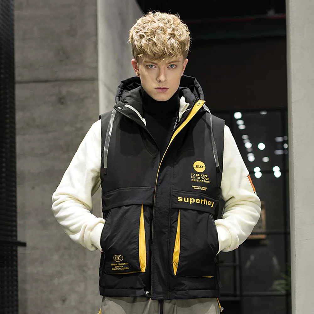 Covrlge Winter New Style Hooded Men's Sleeveless Down Jacket Men 80 Velvet/down Jacket Two-piece Vest Men Warm Down Coat MWY029