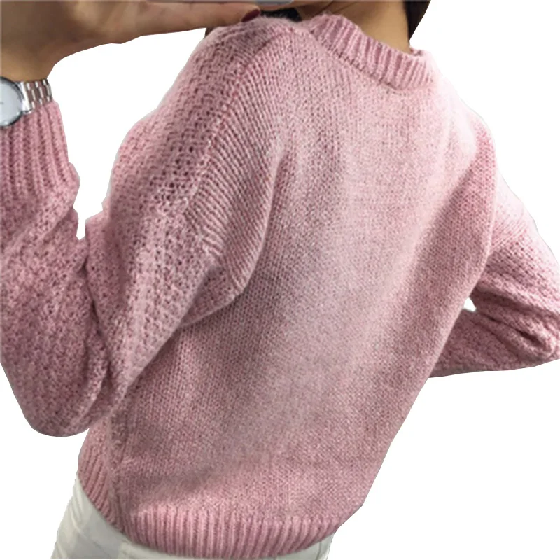 Базовые Топы свободные женские Вязаные изделия новая мода пуловер с круглым