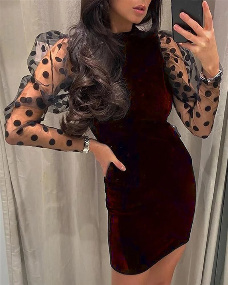 Пикантное осеннее женское Прозрачное мини платье с длинным рукавом винтажное