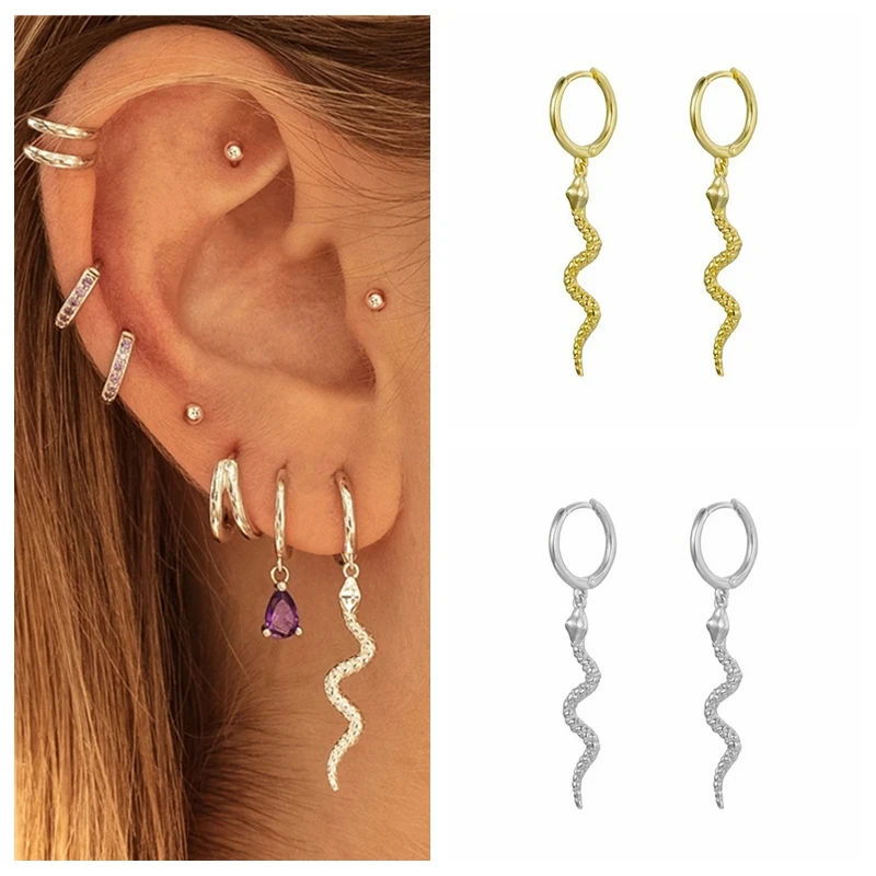 

Aide Huggie Earrings 925 Sterling Silver Hoop Earrings for Women Snake Pendientes Aretes Piercing Earings Luxury Fine Jewelry