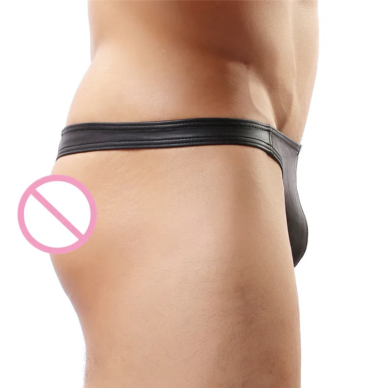 Sexy Mens Underwear PU Leather WetLook Penis Pouch Underpants T-back Thongs G-string Gay Jockstrap Sissy Panties Men's Lingerie |