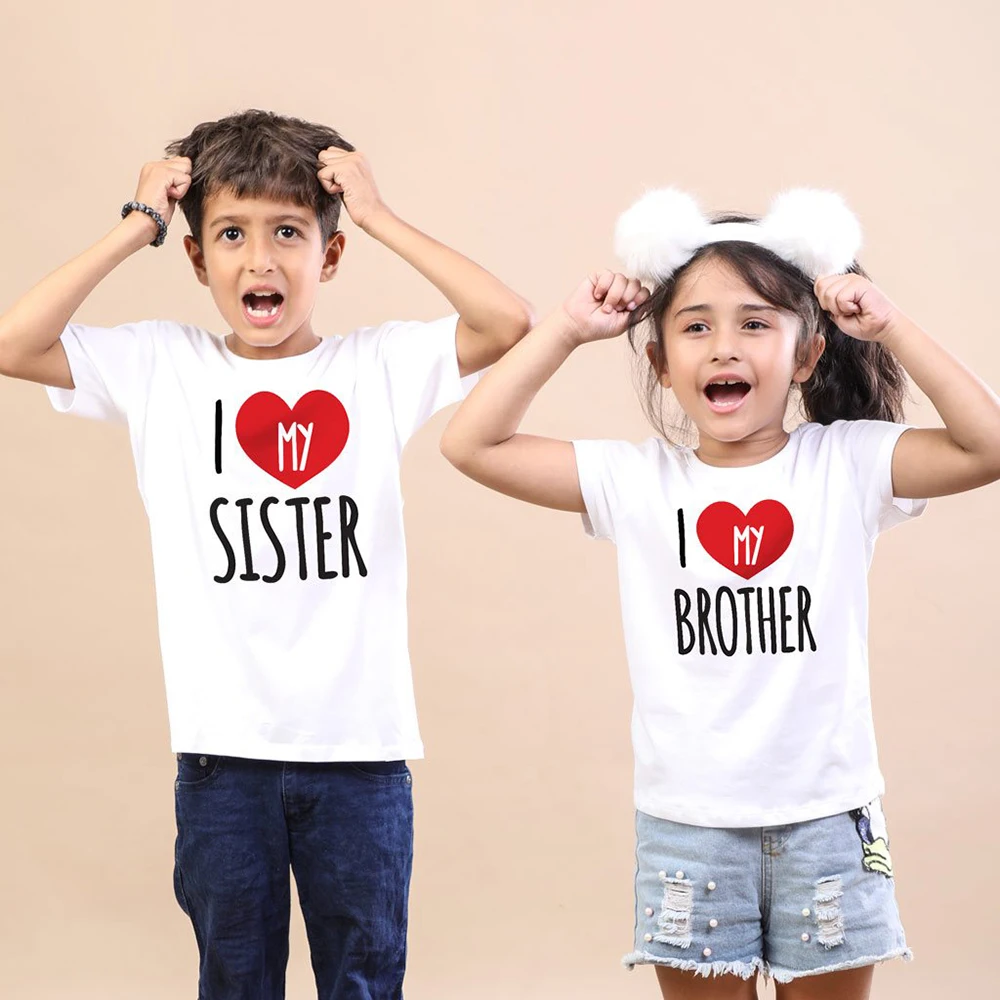 Футболка для мальчиков и девочек с надписью I Love My Sister/ Brother|Тройники| |