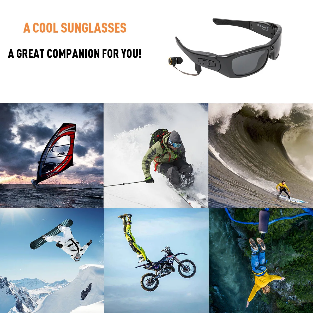 Jual Camcorder Mini Kacamata Pintar Kamera Olahraga HD1080P Kamera Bluetooth Kacamata Musik Kacamata Perekam Berkendara Multifungsi