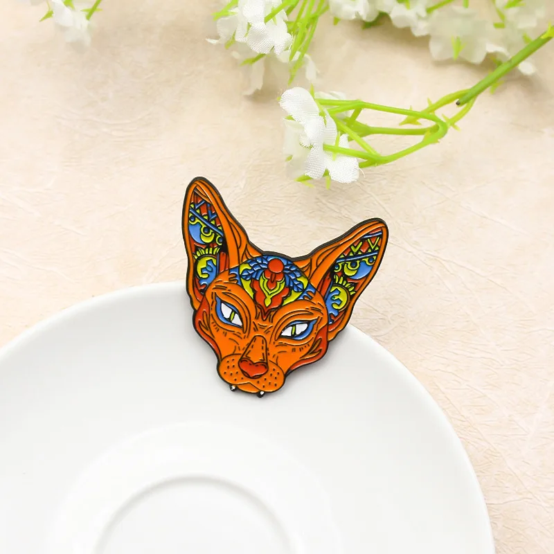 

Cute Cat Animal Enamel Pins Custom Orange Hairless Cat Egyptian cat Brooches Badge Lapel Clothes bag Jewelry Gift for Friends