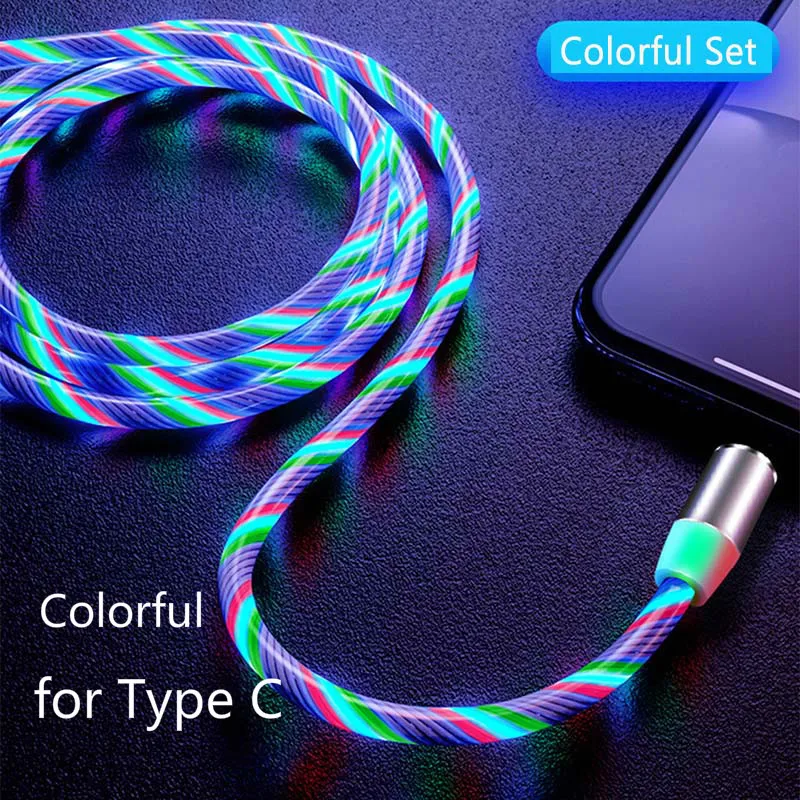 Colorful for Type C Светодиодный зарядный кабель с магнитным разъемом USB для Micro iphone type C, светящийся провод для передачи данных для iphone Samaung huawei Micro Kable - Цвет: Colorful for Type C