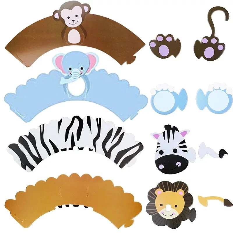 12 Set Jungle Animal Dinosaur Cupcake topper kids birthday party Cake Decoration baby shower Party Supplies cake cup paper box | Дом и сад