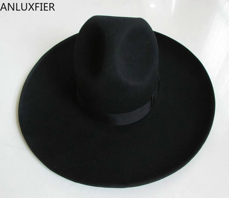 B-8127 Men's 100% Woolen Fedoras Hat Wide Brim Oversize 12cm Woolen Hat Fashion Wool Felt Fedora Woolen Cap Equestrian Hat
