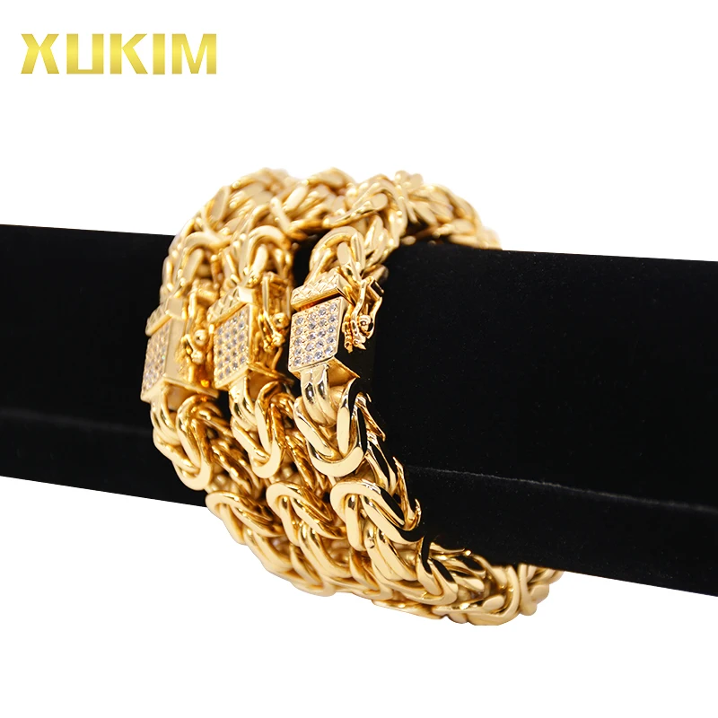 Xukim Модная Золотая византинская цепочка kejsarшироnk kejsarlank kejsarlмозk 8 мм 10 мм Золотая Серебряная Византийская цепочка браслет ожерелье GCS000